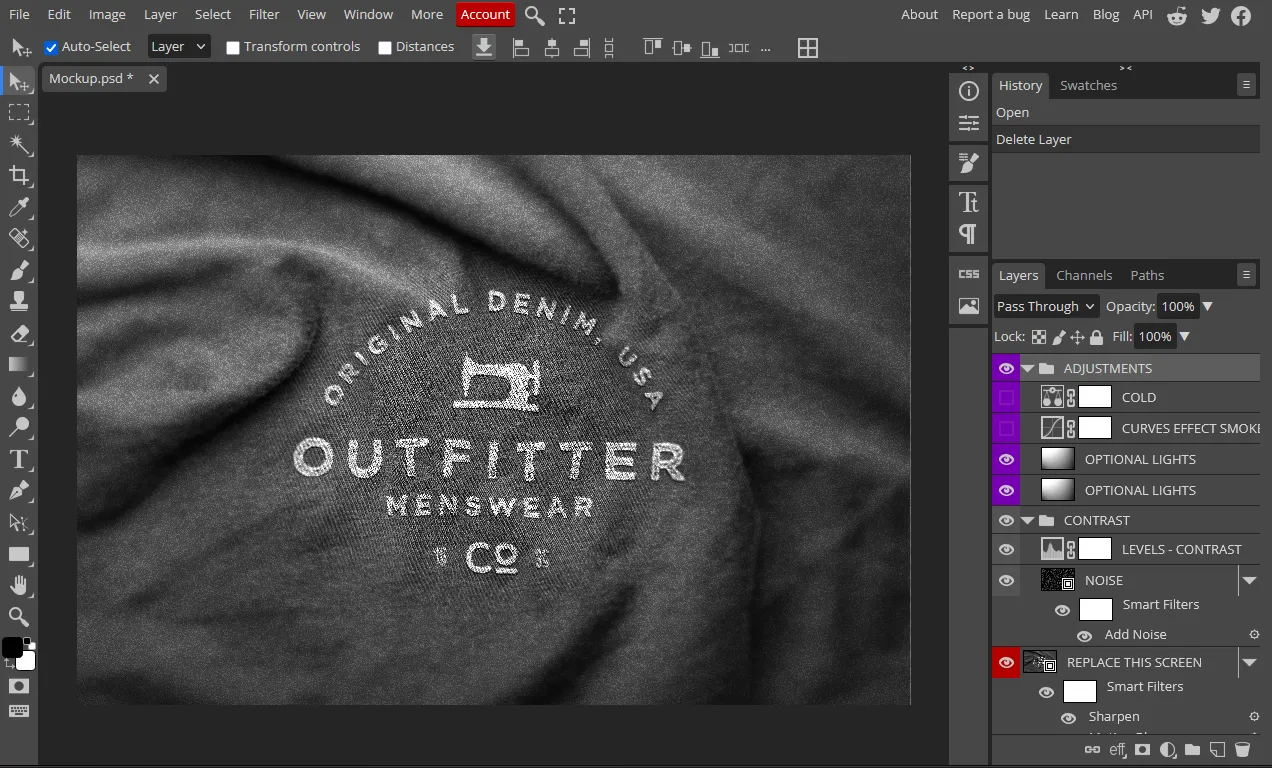 Transform the text in Photopea.