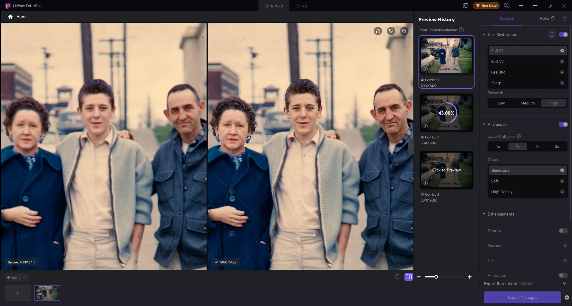 An example of face restoration in HitPaw FotorPea