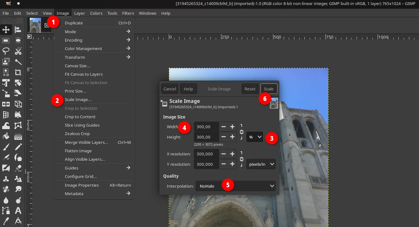 Increasing photo resolution in GIMP