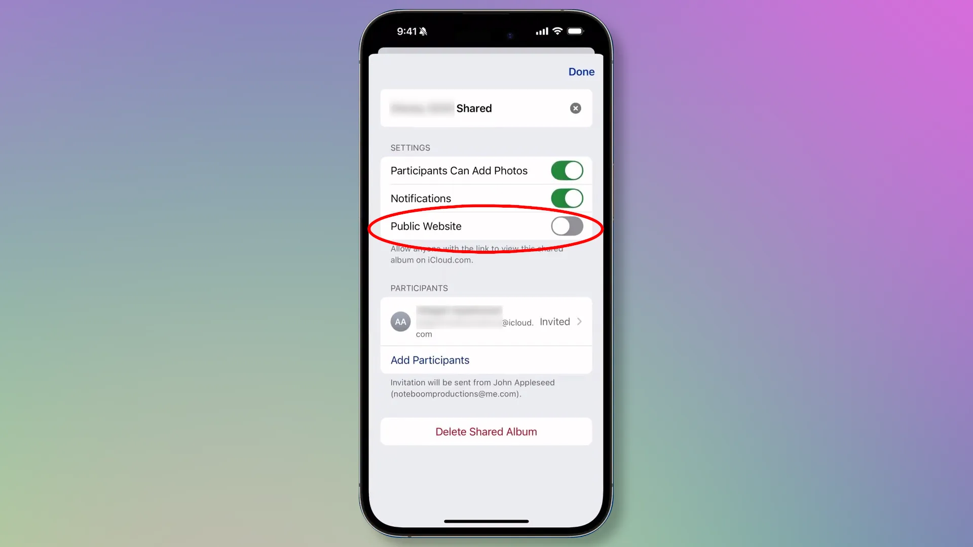 Create a Shared Album link in the Apple Photos app