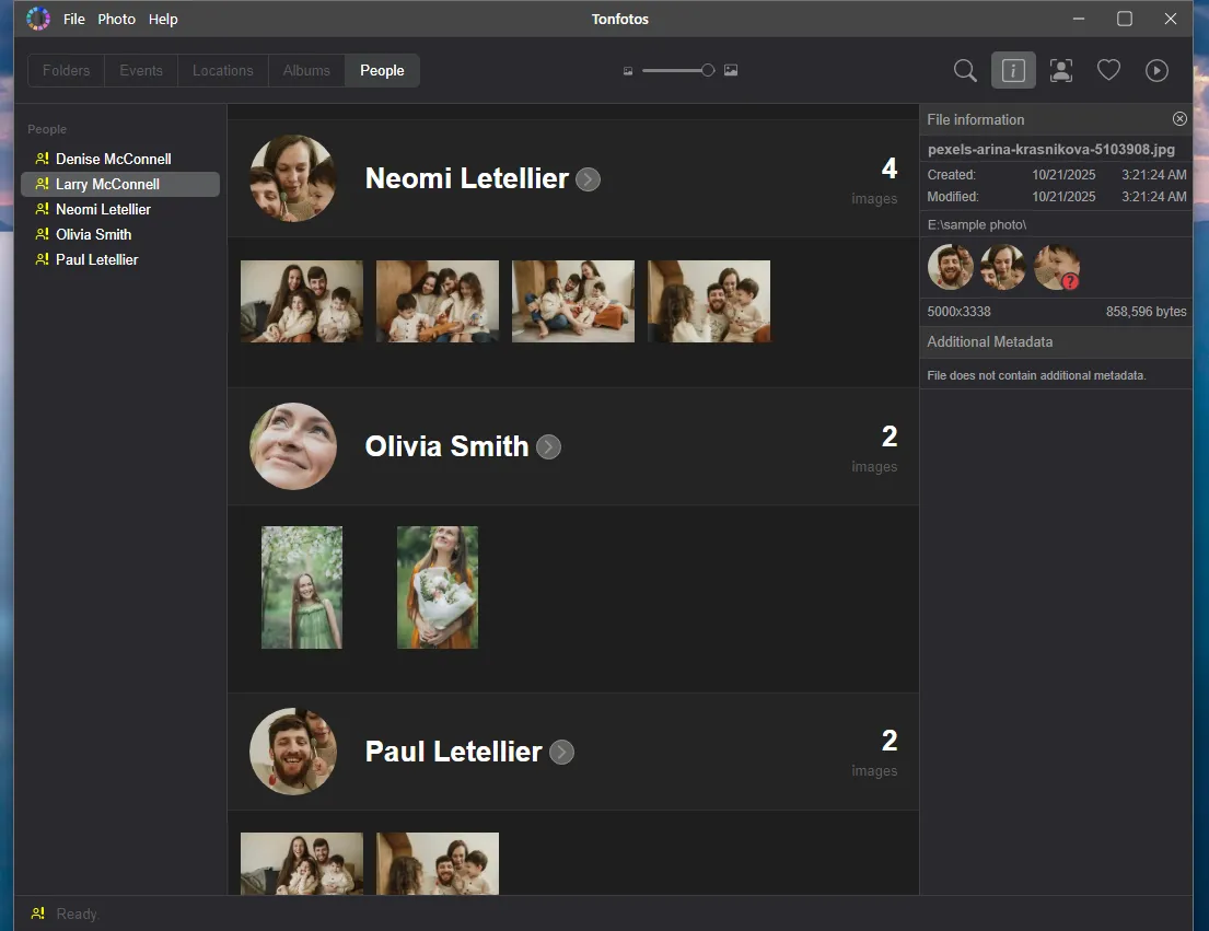 An example of grouping photos by person