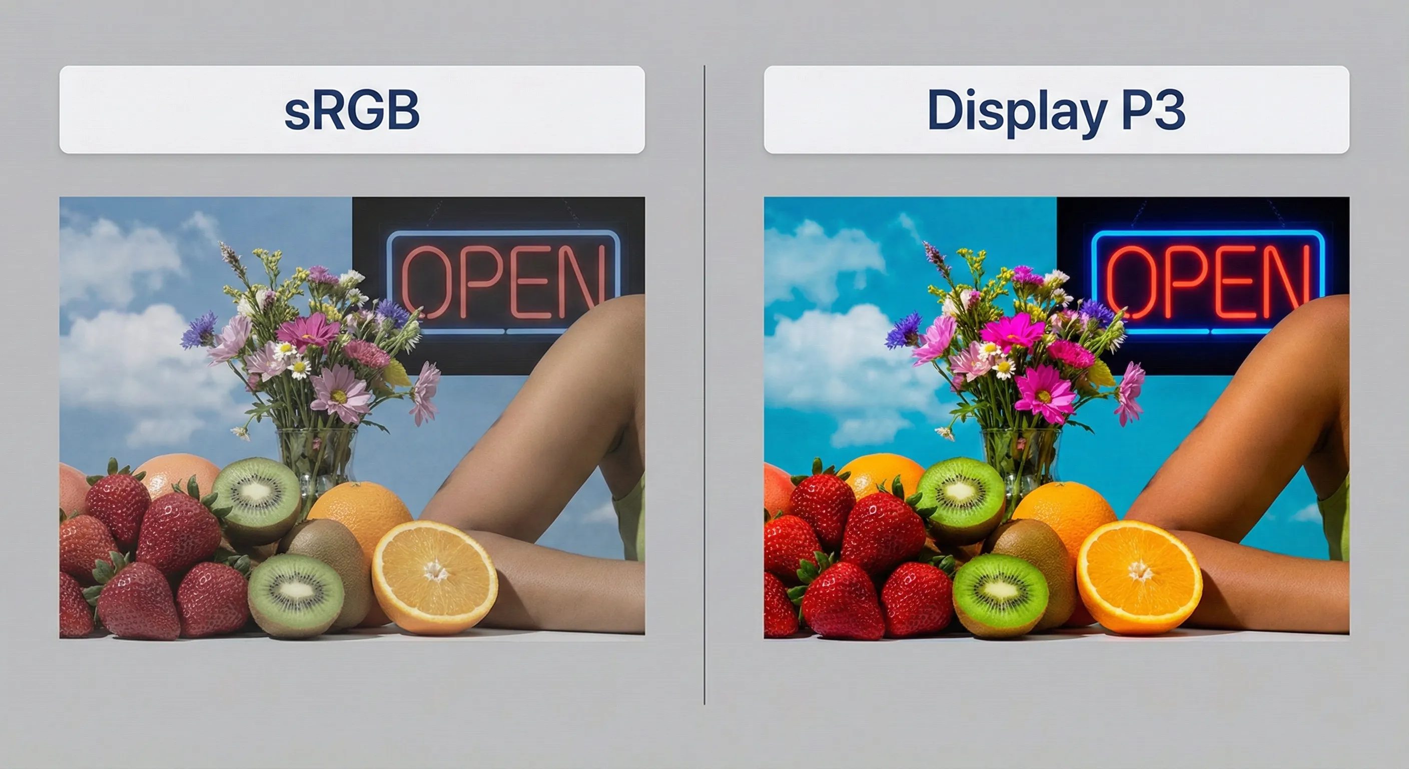 Demonstrating the difference between sRGB and Display P3