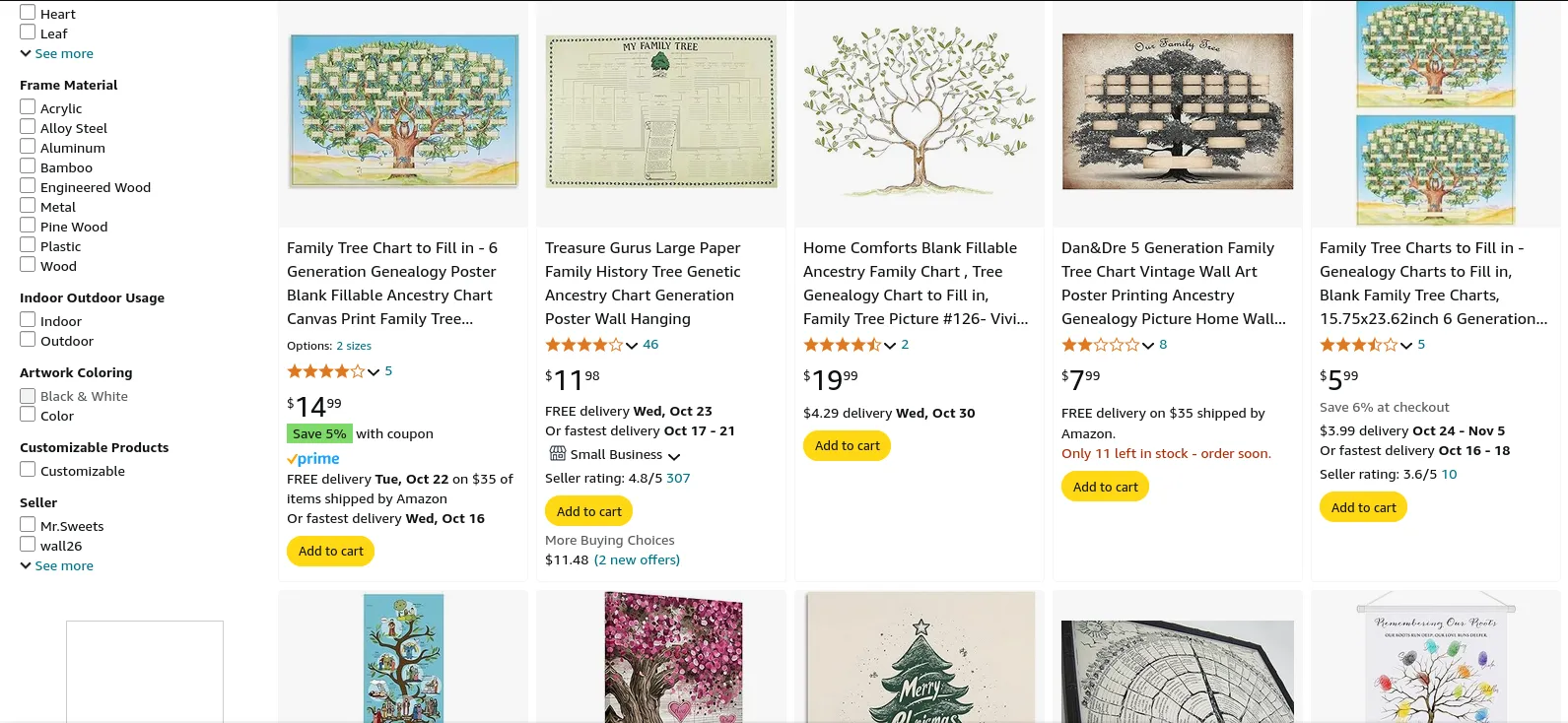 Ready-made family tree posters on the Amazon