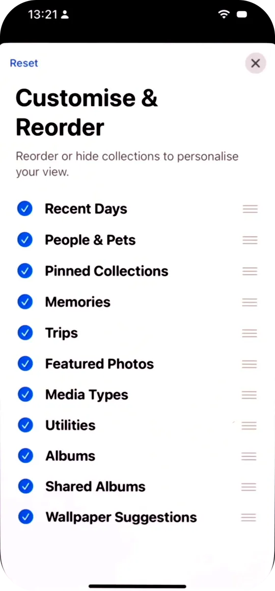 Photos Sections on iPhone