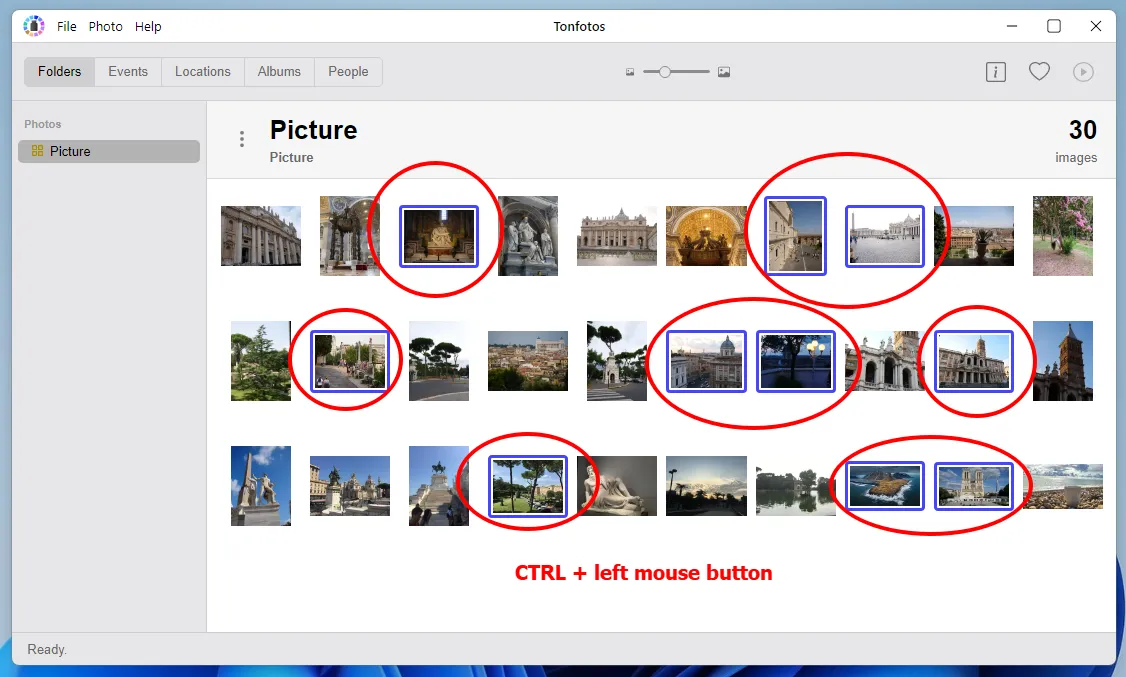 Seleccionar fotos individuales en la interfaz de Tonfotos