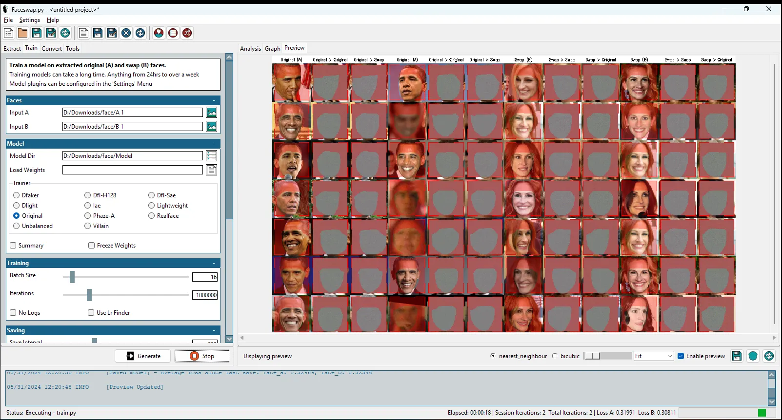 Faceswap program interface for creating deepfakes of photos