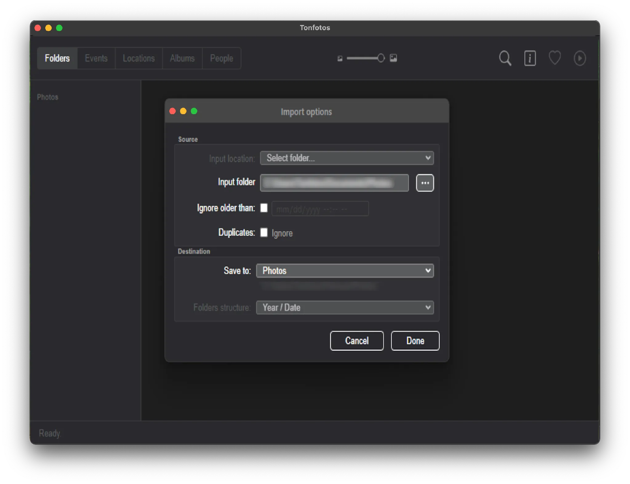 Configuring photo import settings in Tonfotos