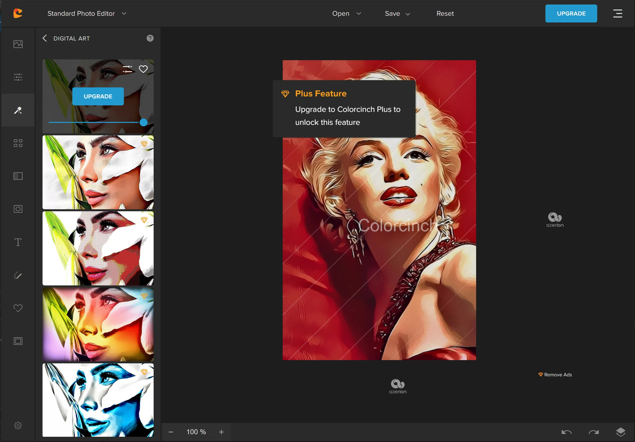 Applying a Digital Art style to a Marilyn Monroe photo in Colorcinch