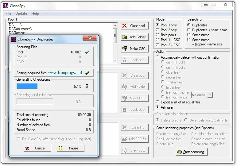 Interface utilisateur de Clone Spy