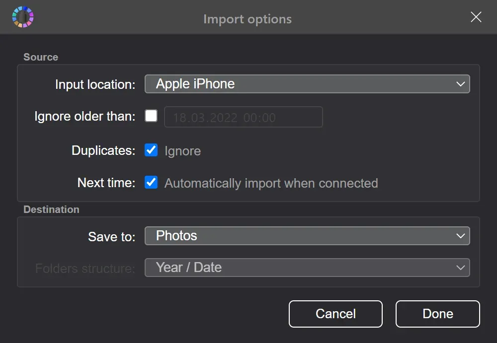 Automatic photo copying options from your phone to Tonfotos.