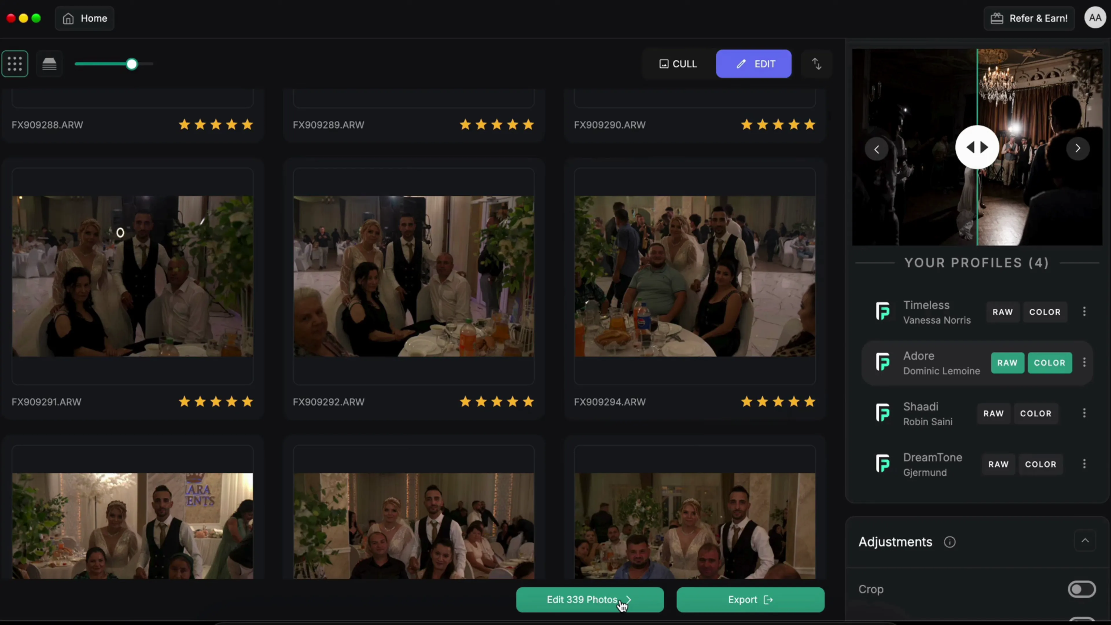 Selecting automatic photo editing settings in FilterPixel