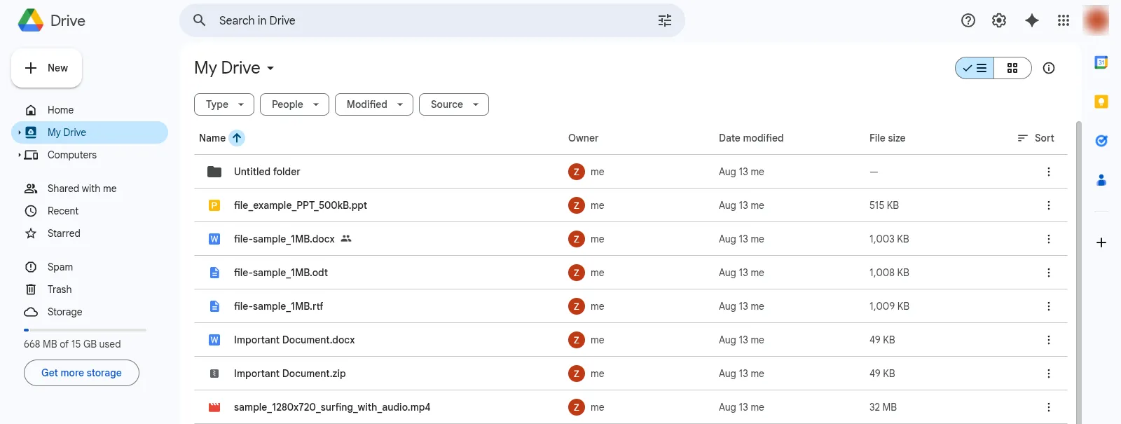 Google Drive web interface