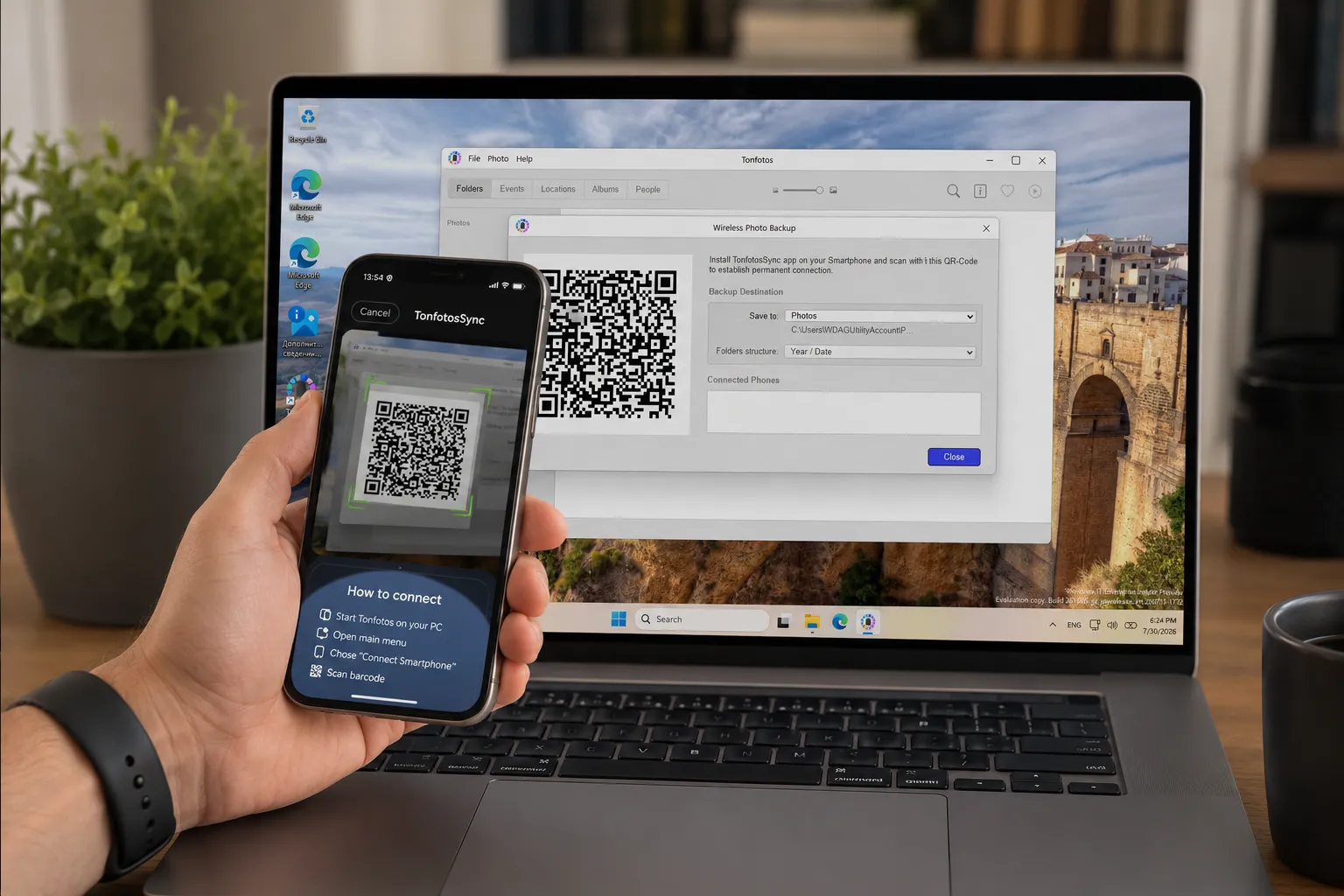 Scannen des QR-Codes in der TonfotosSync-App