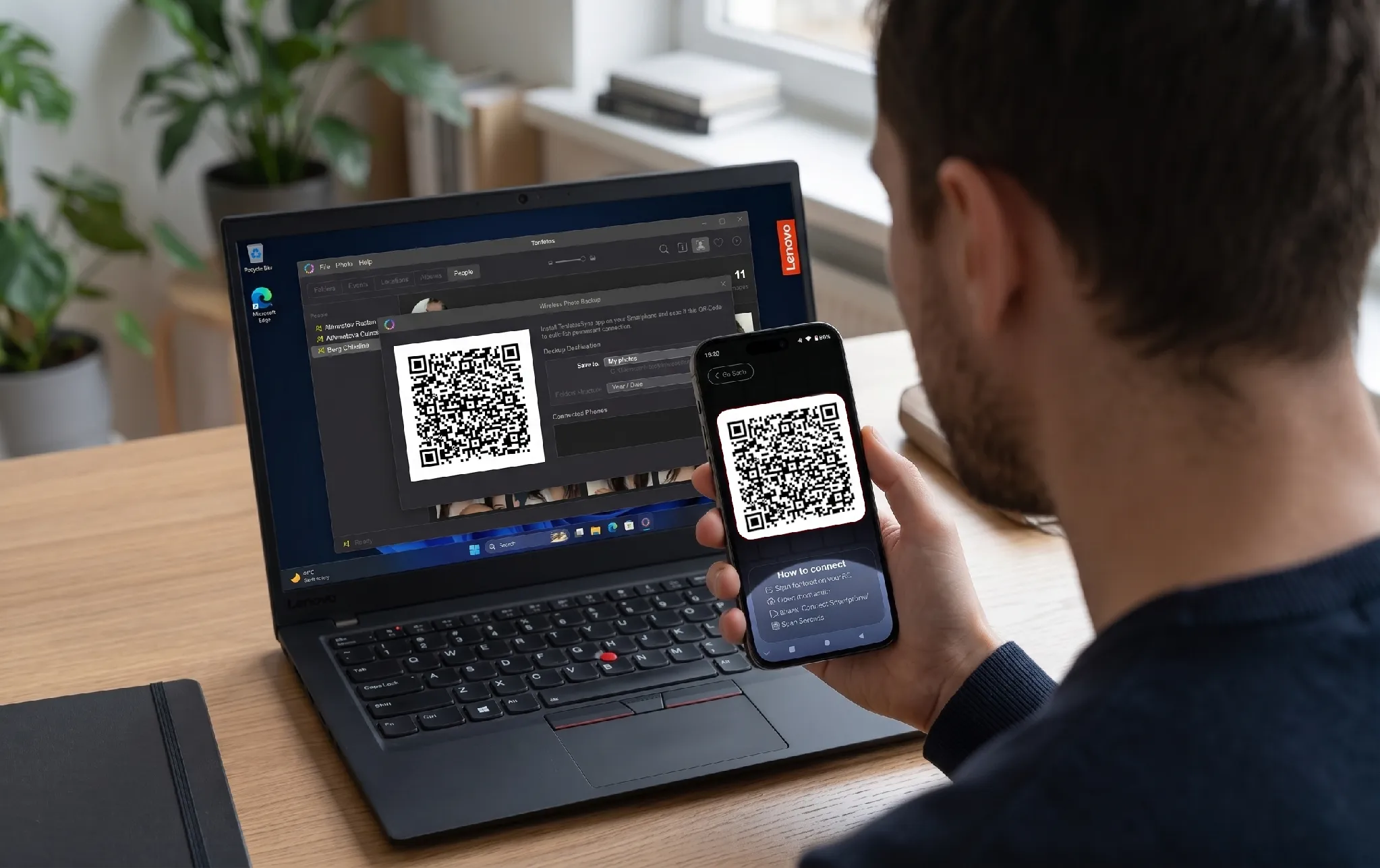The process of syncing a laptop with an iPhone in the Tonfotos app