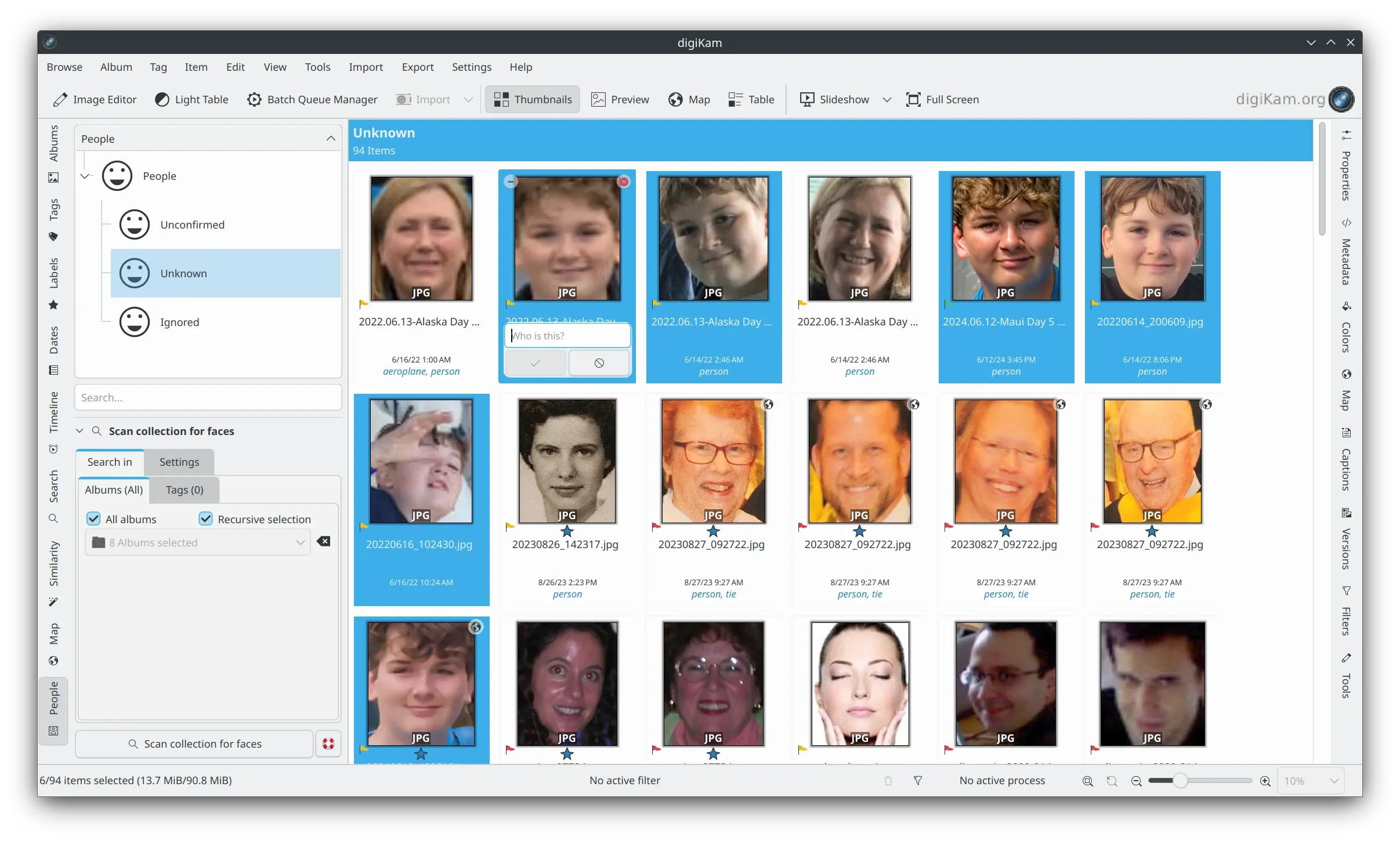 Example of face recognition in DigiKam