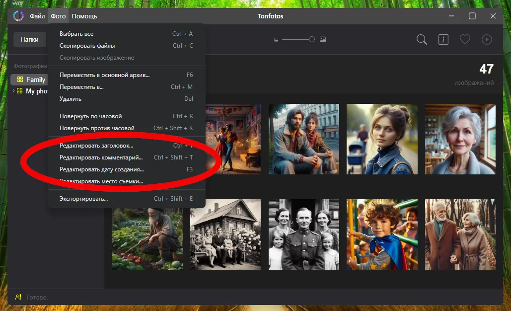 Редактирование метаданных в программе Tonfotos