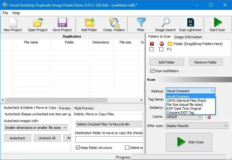 Choosing the method of searching for similar files in Visual Similarity Duplicate Image Finder