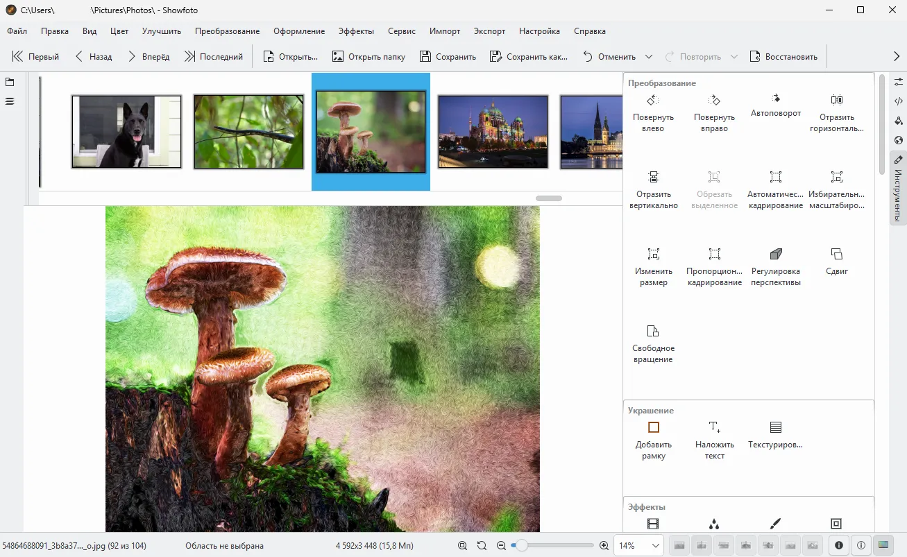 Интерфейс и возможности Showfoto