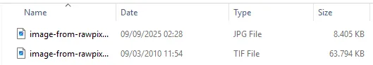 Example of the difference in file sizes between JPG and TIFF