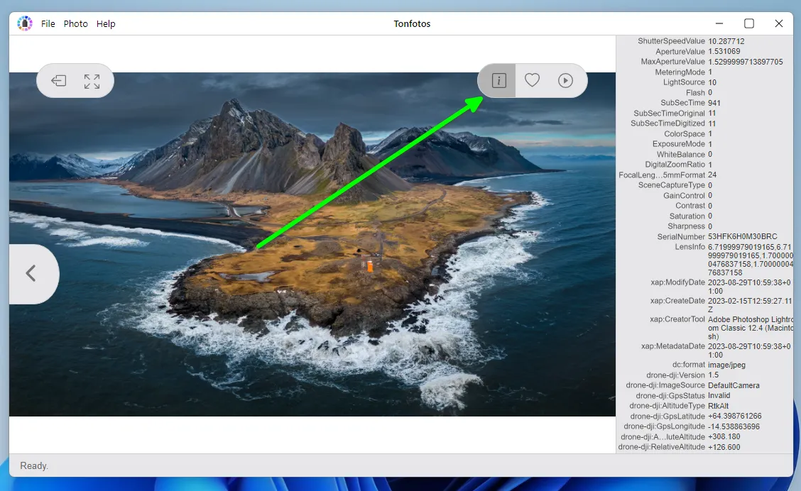 Image metadata in Tonfotos app